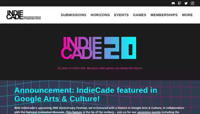 indiecade.com homepage screenshot