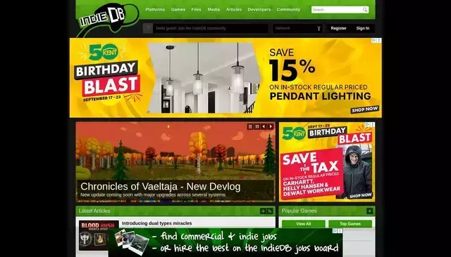 indiedb.com homepage screenshot