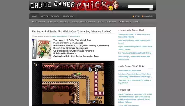 indiegamerchick.com homepage screenshot
