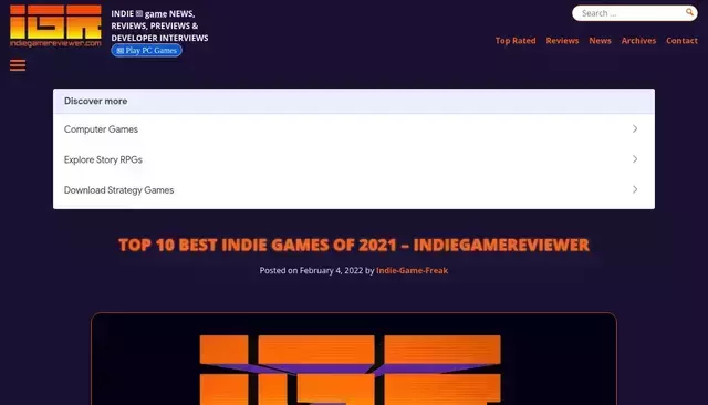 indiegamereviewer.com homepage screenshot
