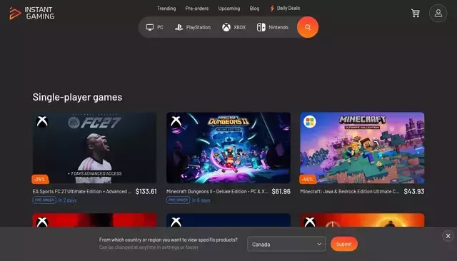 instant-gaming.com homepage screenshot