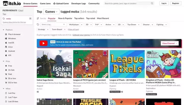 itch.io homepage screenshot
