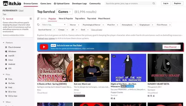 itch.io homepage screenshot