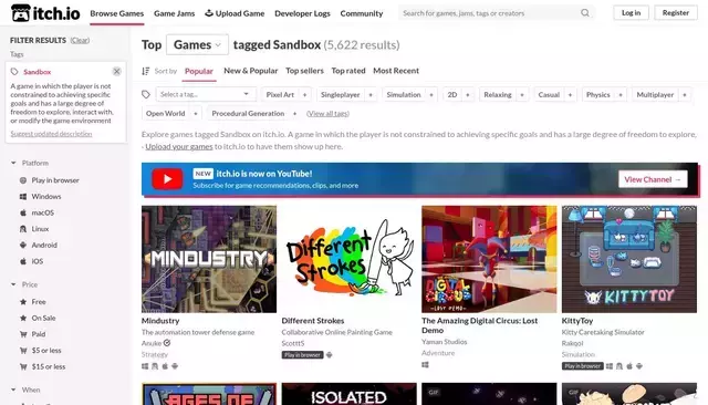 itch.io homepage screenshot