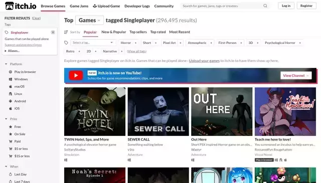 itch.io homepage screenshot