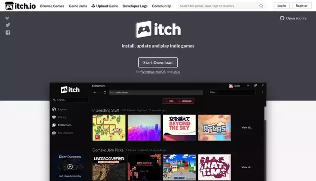 itch.io homepage screenshot
