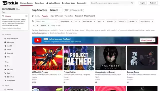 itch.io homepage screenshot