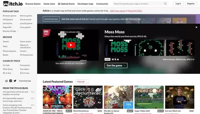 itch.io homepage screenshot