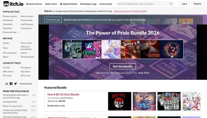 itch.io homepage screenshot