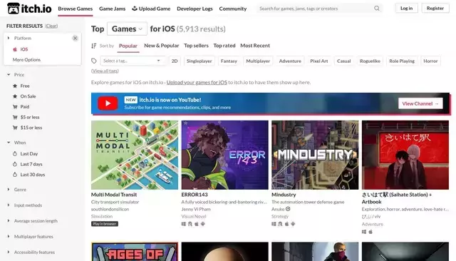 itch.io homepage screenshot