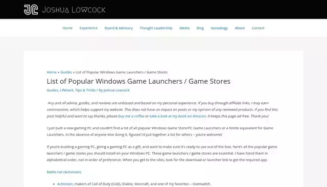 joshualowcock.com homepage screenshot