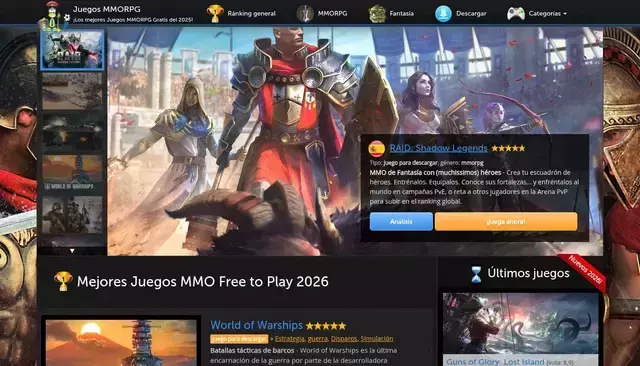 juegos-mmorpg.com homepage screenshot