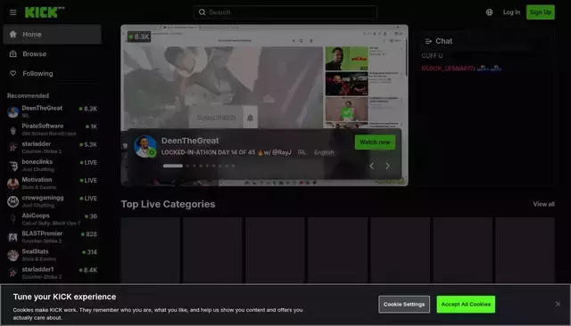 kick.com homepage screenshot