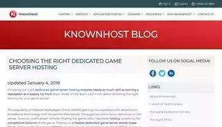 Known Host Dedicated Game Server Hosting - Choose the Best Servers for Games