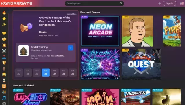 kongregate.com homepage screenshot