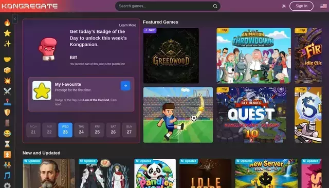 kongregate.com homepage screenshot