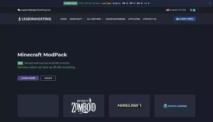 legionhosting.net homepage screenshot