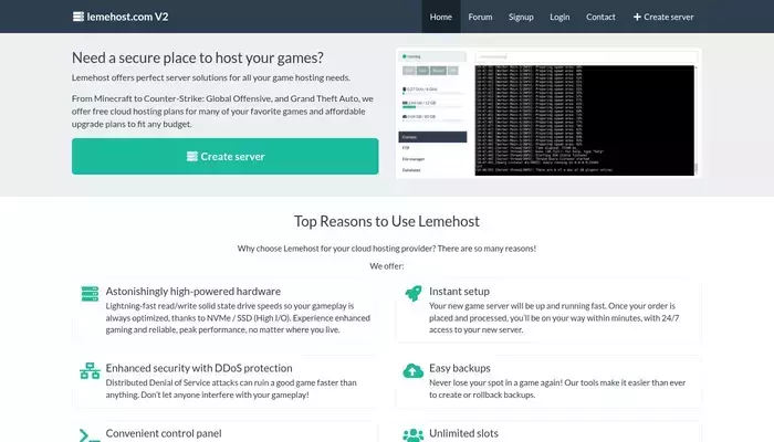 lemehost.com homepage screenshot