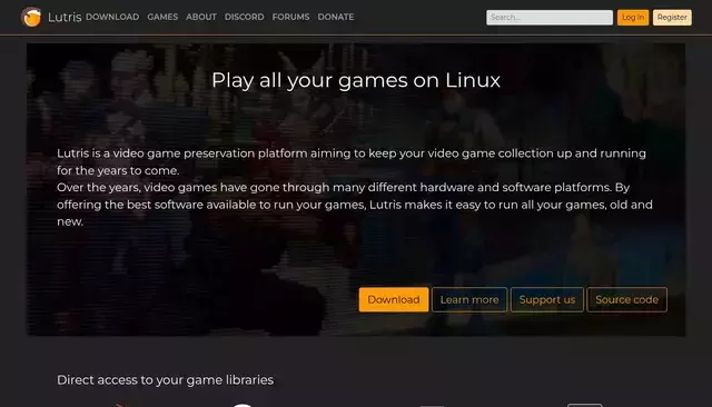 lutris.net homepage screenshot