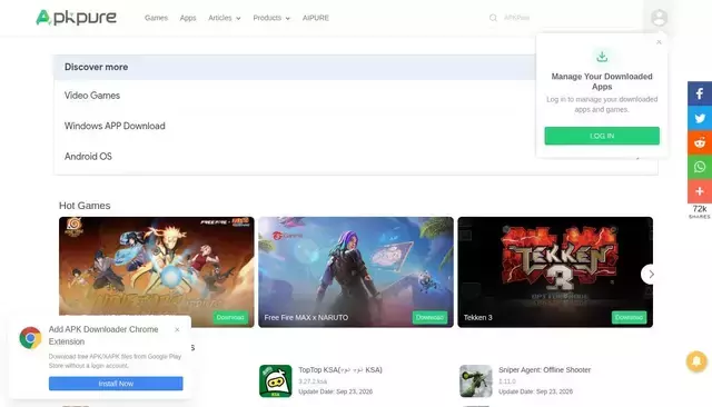 m.apkpure.com homepage screenshot