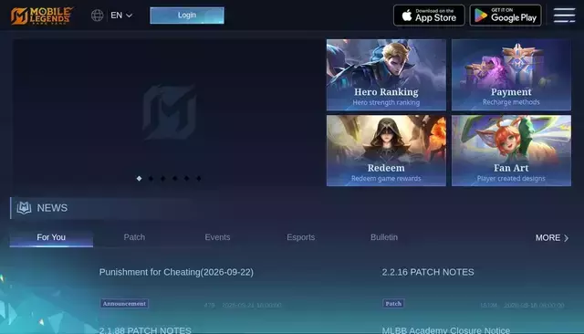 m.mobilelegends.com homepage screenshot