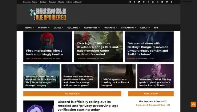 massivelyop.com homepage screenshot