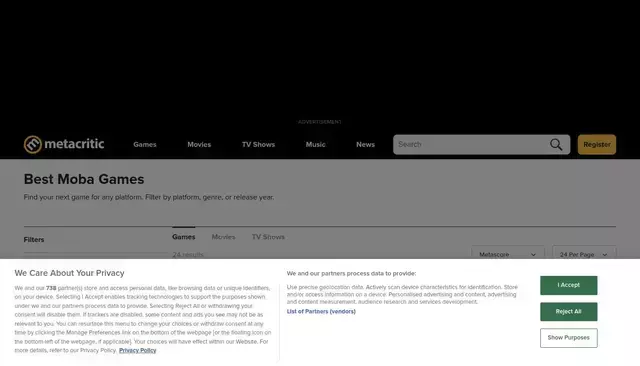 metacritic.com homepage screenshot