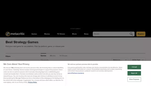 metacritic.com homepage screenshot