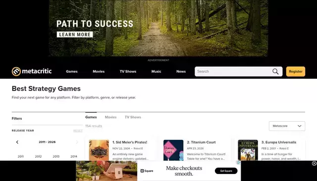 metacritic.com homepage screenshot