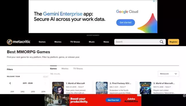 metacritic.com homepage screenshot