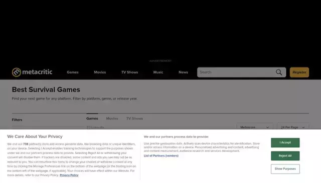 metacritic.com homepage screenshot