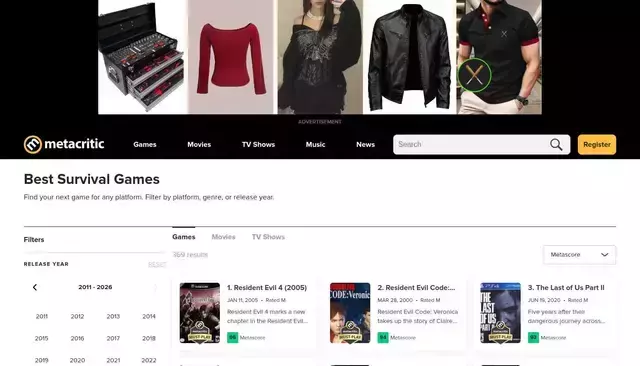 metacritic.com homepage screenshot