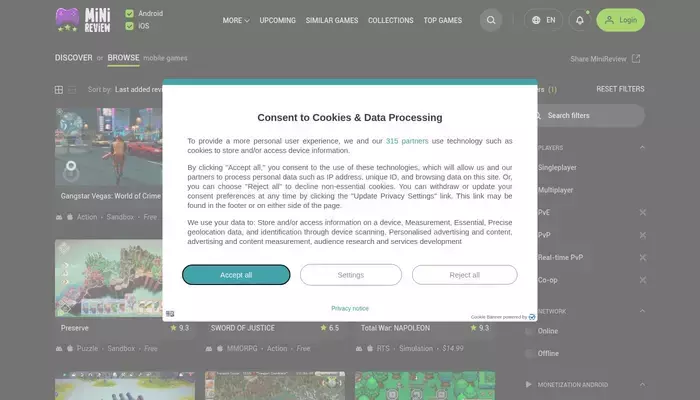 minireview.io homepage screenshot