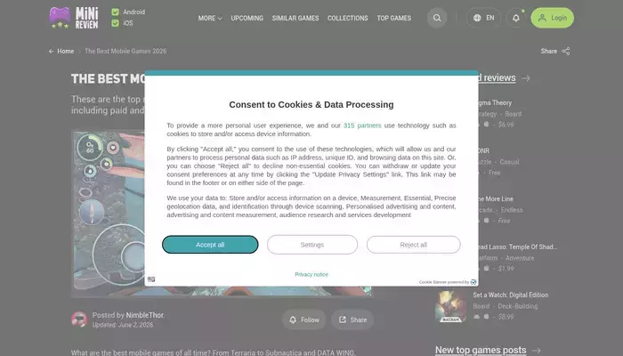 minireview.io homepage screenshot