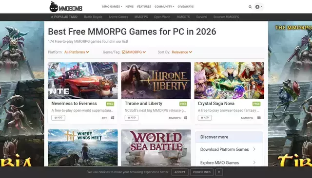 mmobomb.com homepage screenshot