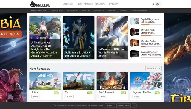 mmobomb.com homepage screenshot