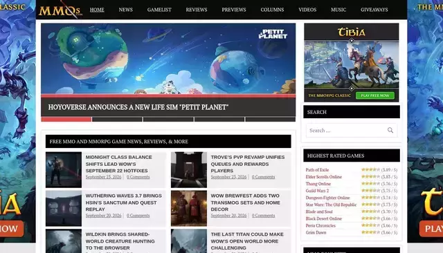 mmos.com homepage screenshot