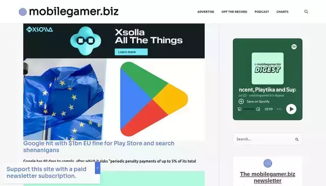 mobilegamer.biz homepage screenshot