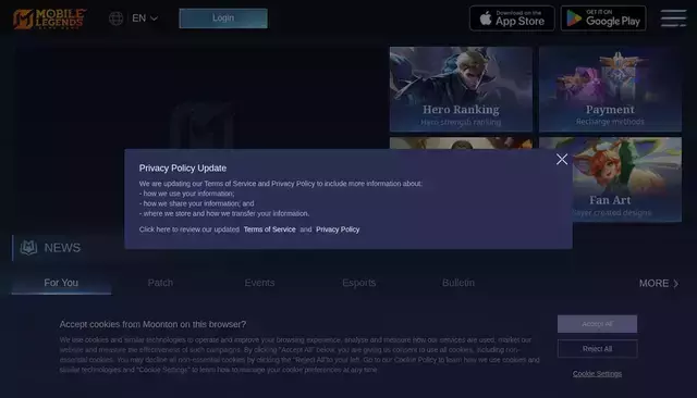 mobilelegends.com homepage screenshot