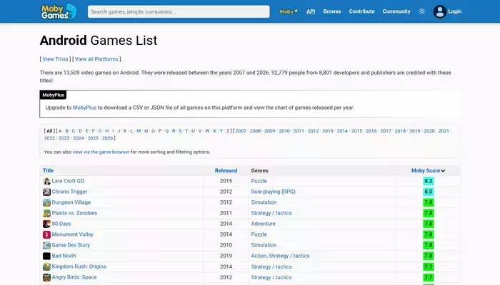 mobygames.com homepage screenshot