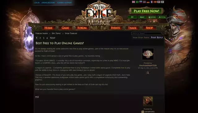pathofexile.com homepage screenshot