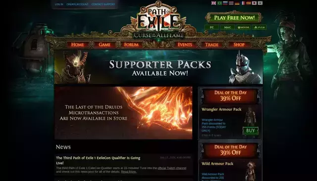 pathofexile.com homepage screenshot