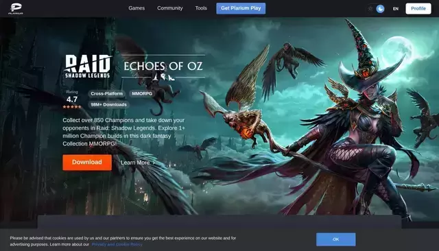 plarium.com homepage screenshot