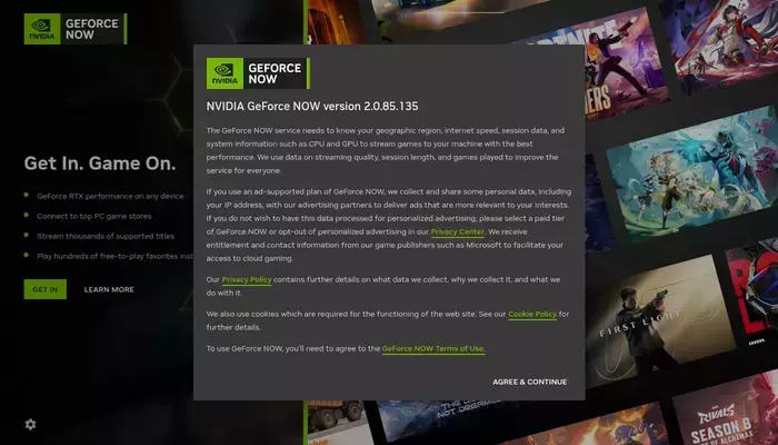 play.geforcenow.com homepage screenshot