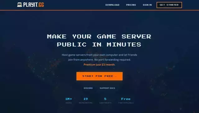 playit.gg homepage screenshot