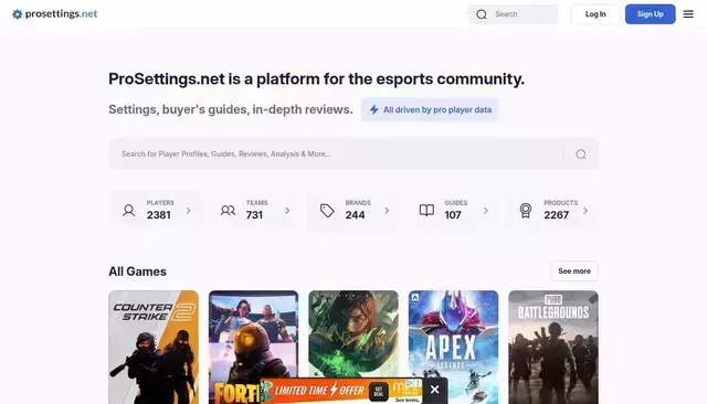 prosettings.net homepage screenshot