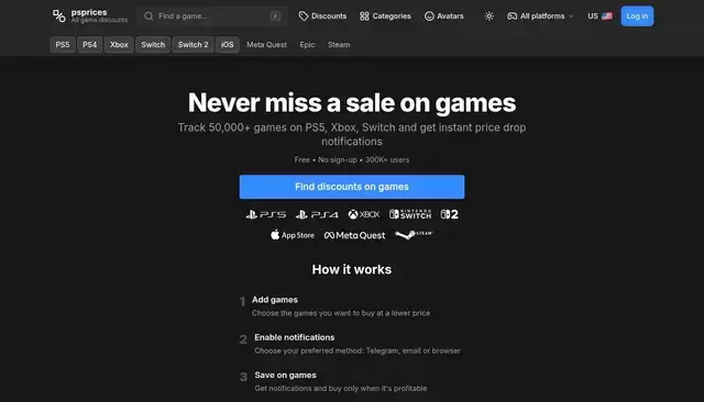 psprices.com homepage screenshot