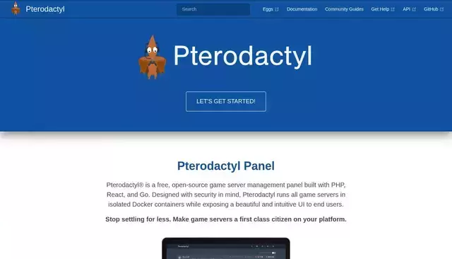 pterodactyl.io homepage screenshot