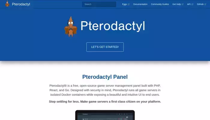 pterodactyl.io homepage screenshot