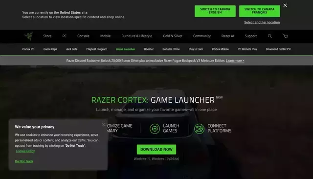 razer.com homepage screenshot